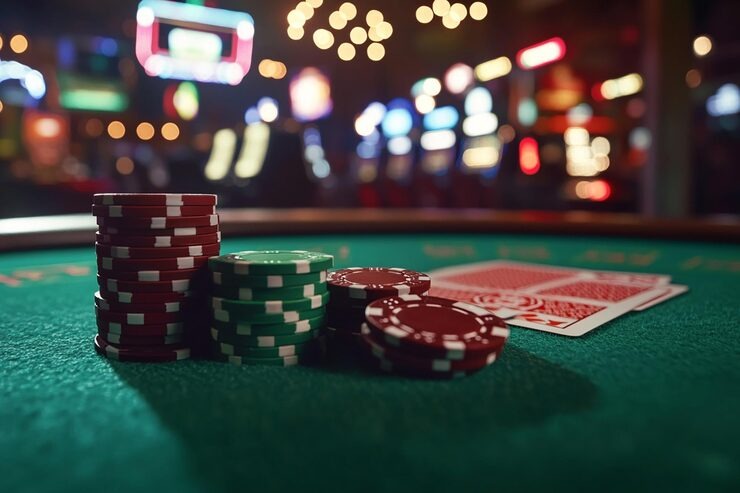 Bandar Poker table interface showing card hands, bet buttons, and real-time action